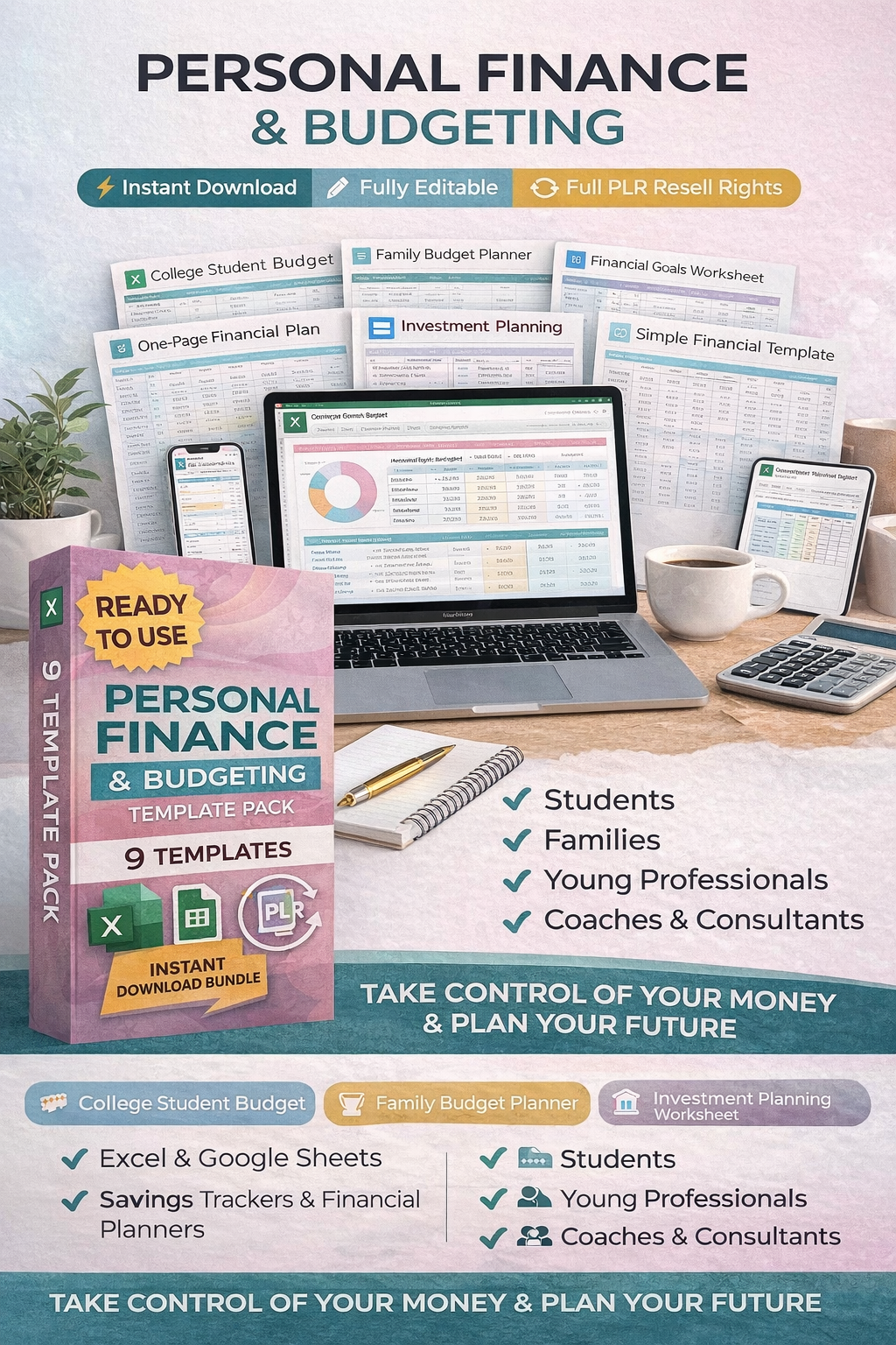 Personal Financial Planning Spreadsheet Templates (PLR)